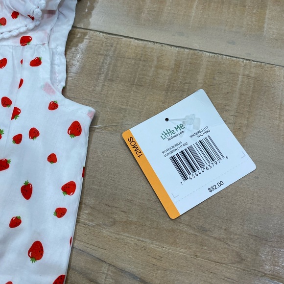 Little Me baby girl matching strawberry bubble romper onesie dress headband - Picture 4 of 8